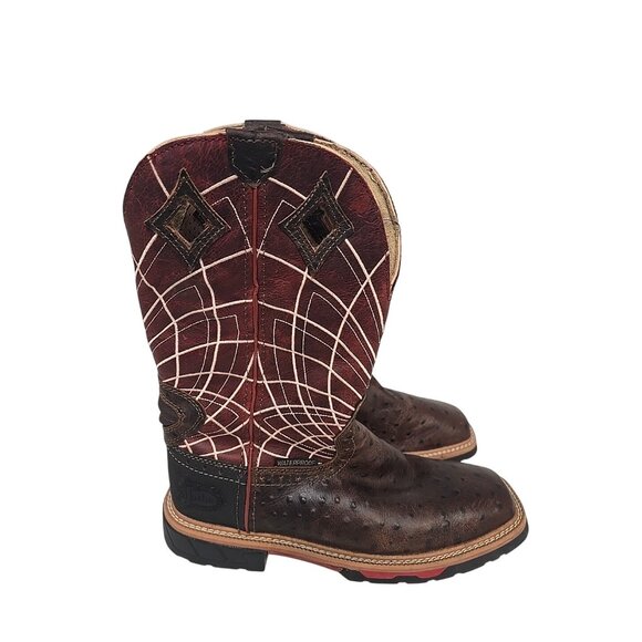 Justin Men's Derrickman 12" Western Work Boot Soft Toe Ostrich Print Brown 11D - Picture 2 of 6